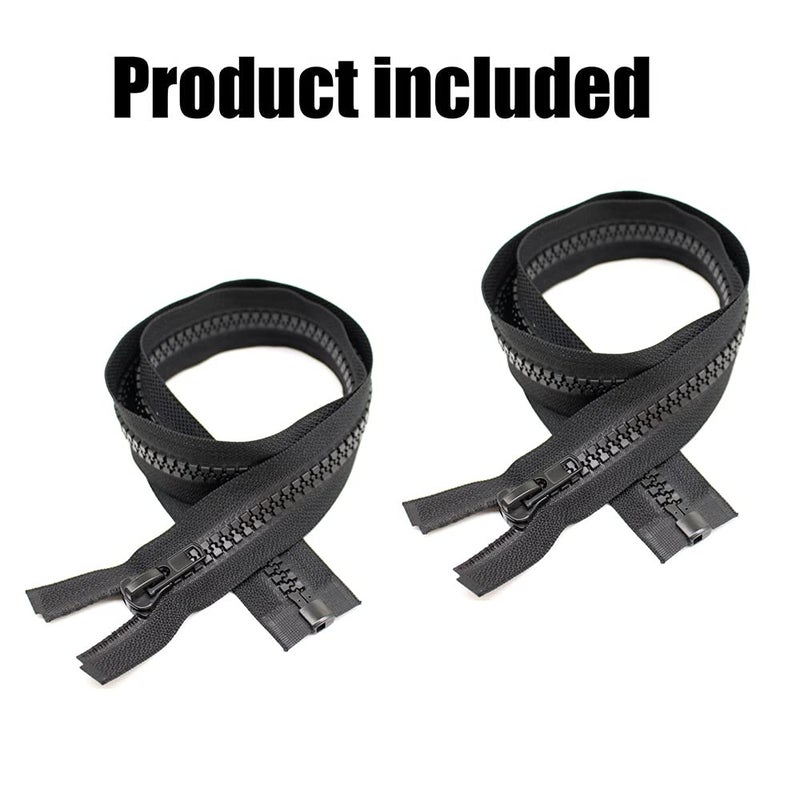 YaHoGa 2PCS #10 24 Inch Separating Jacket Zippers for Sewing Coat Jacket Winter Coat Black Heavy Duty Large Molded Plastic Zippers Bulk (24" 2pcs) - Image 2